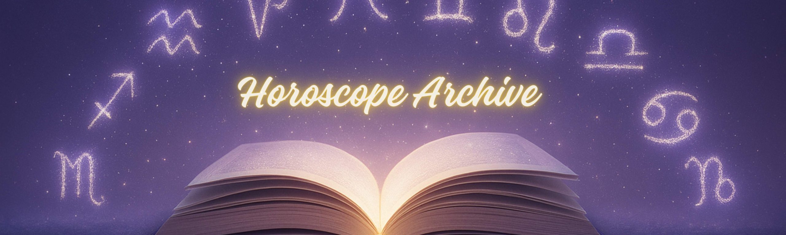 Weekly horoscope archive banner with zodiac signs on a cosmic background.