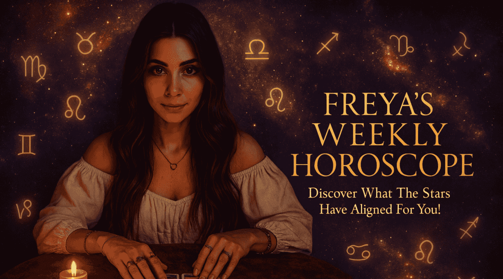 Free weekly horoscope for all 12 zodiac signs – mystical tarot illustration.