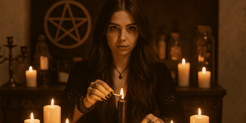 A white magic spells spell caster performing a love ritual, used for the About Me and spells by category description.
